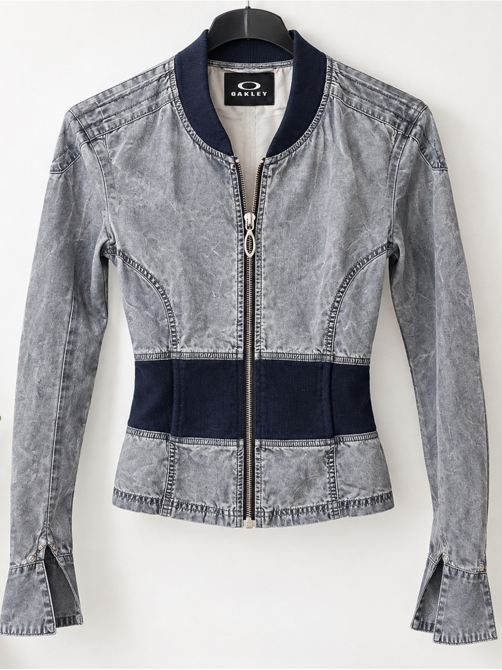 Y2KOakley Women's Washed Gray Bomber Jacket with Black Waist Panel